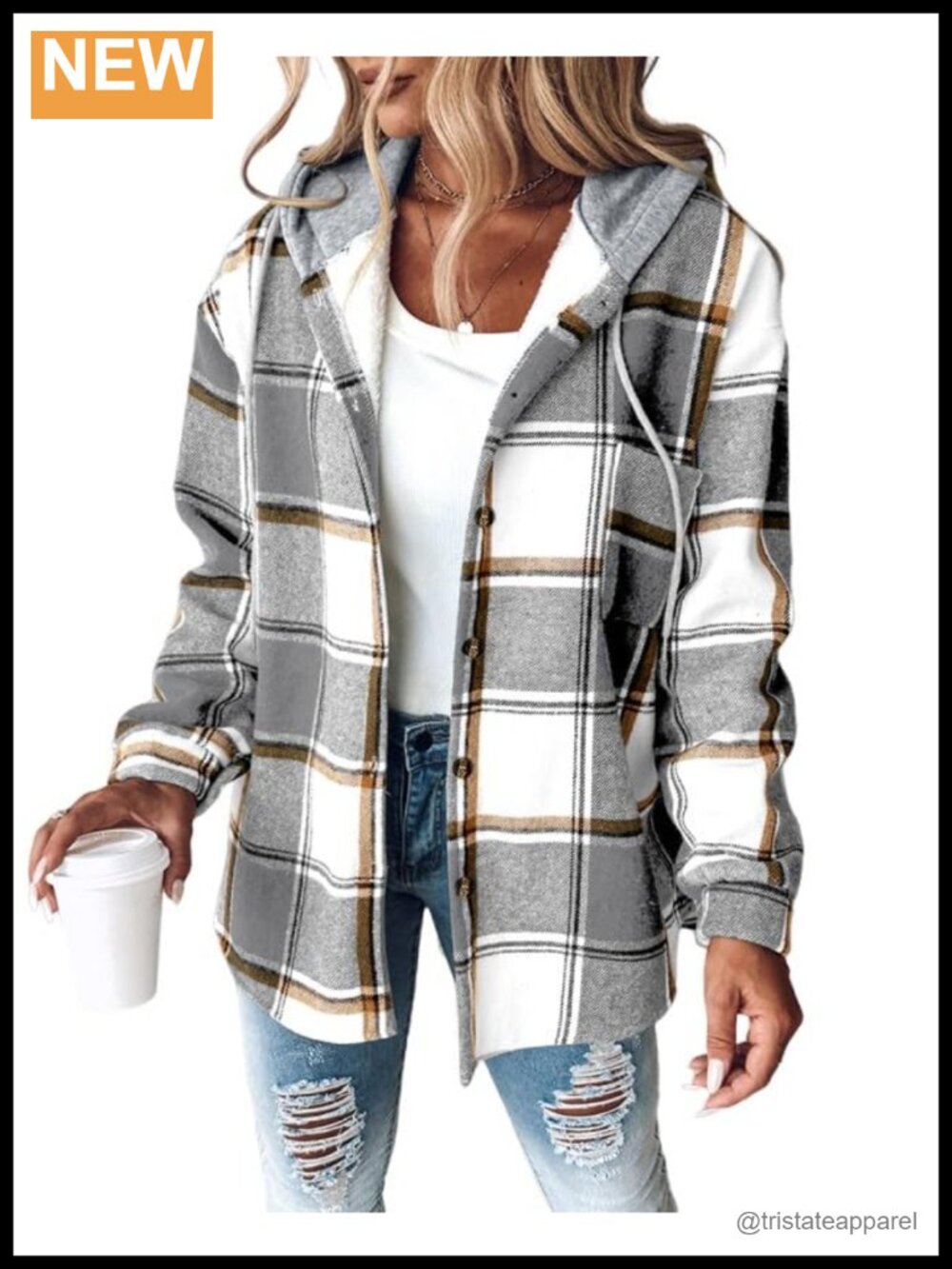 Women's Plaid Hooded Fleece-Lined Shacket Button-Down Jacket